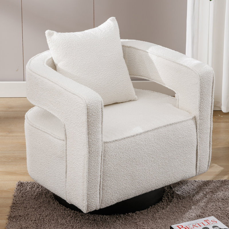 29 inches Wide  Swivel Barrel Chair, Ivory Boucle