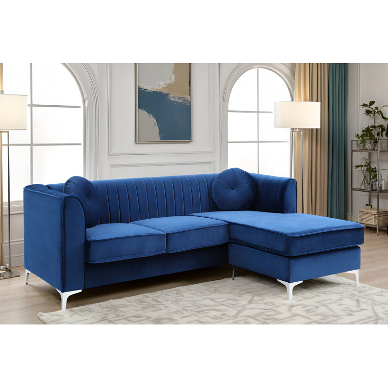 Canapé Tetouan, Microfibre / microsuède / velours bleu marine