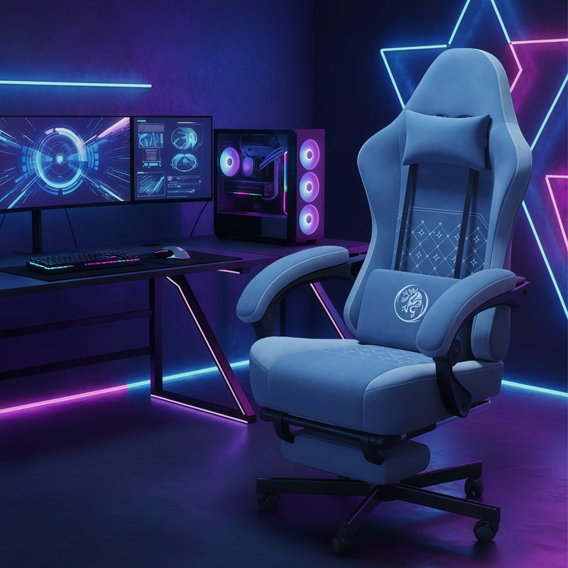 Adjustable Reclining Ergonomic Faux Leather Swiveling PC & Racing Game Chair Set Of 2, Blue