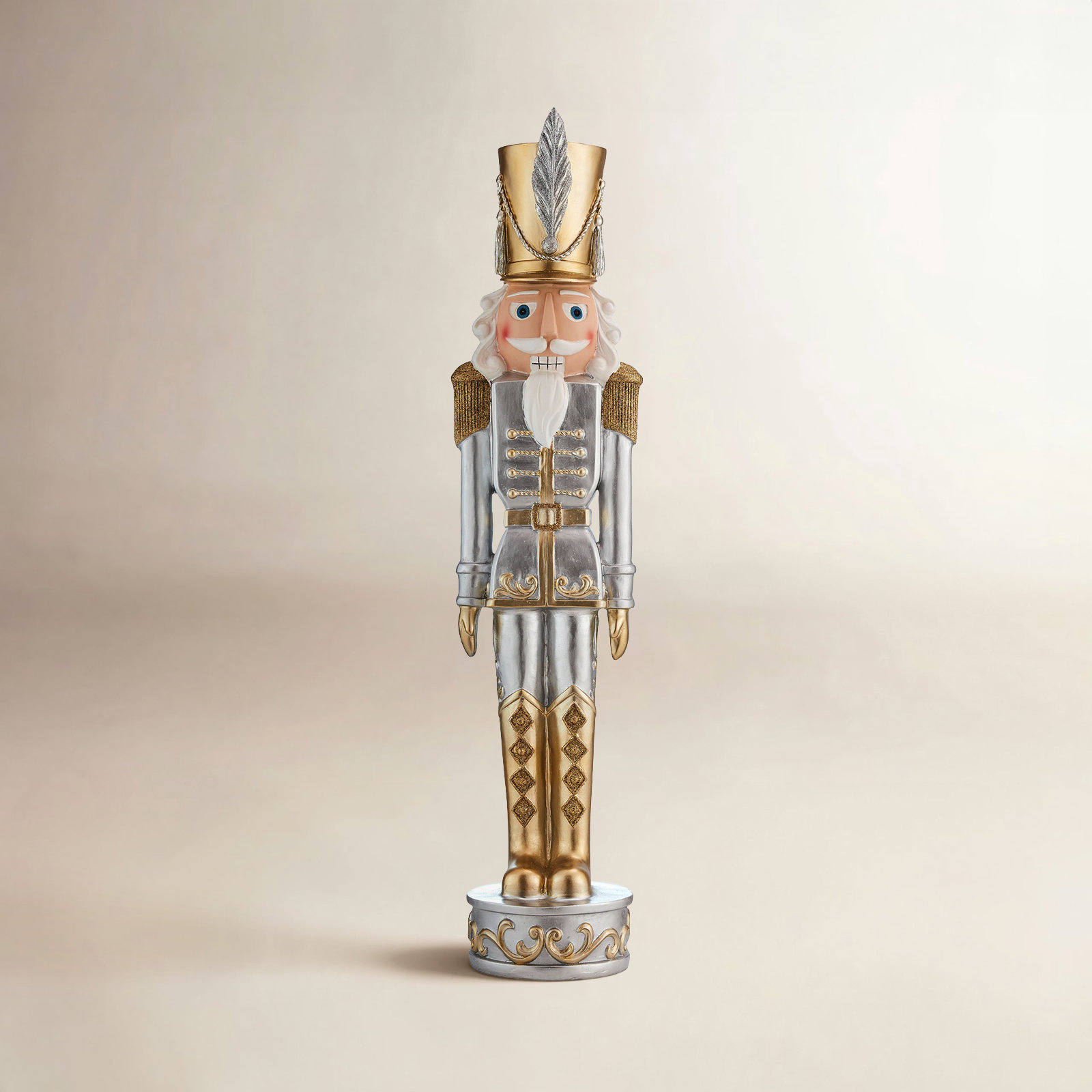 Christmas Nutcracker, 37.5" H x 9" W x 7.5" D, Silver/Gold
