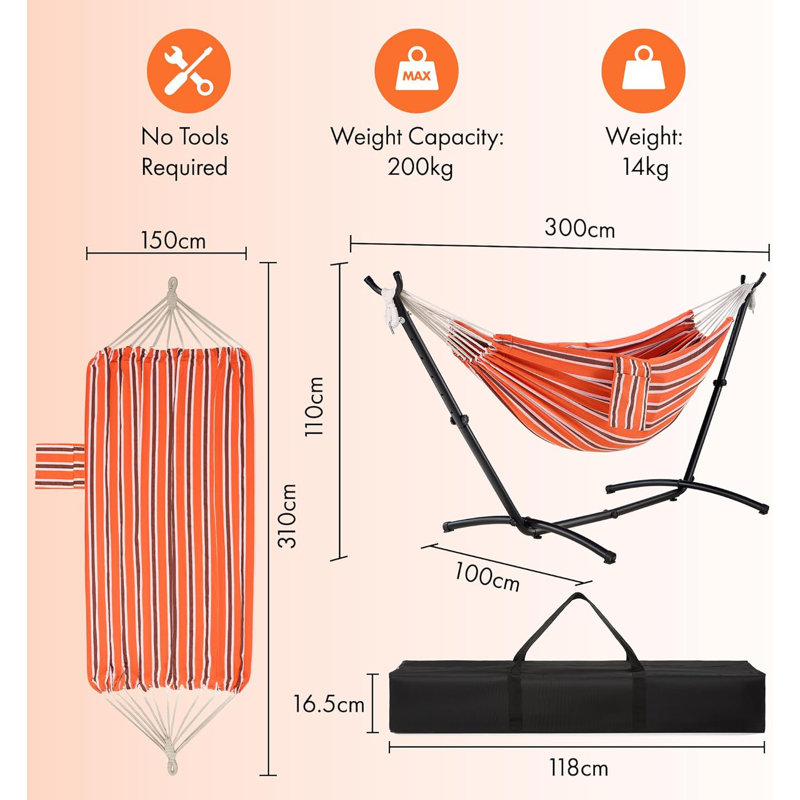 Hammock with Stand ,2 Person Striped Hammock Seat with Steel Frame ,Adjustable Frame for Garden