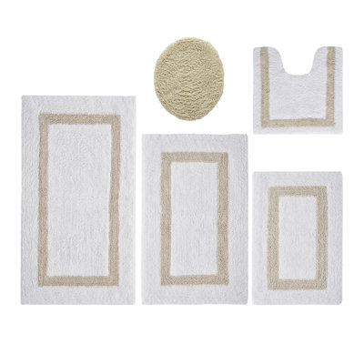 Makbul Premium 100% Cotton 2370 GSM 5-Piece Bath Rug Set, OEKO-TEX® Certified, Ultra Plush Tufted Bathroom Mats, Super Absorbent, Reversible, Machine Washable, Spa-Like Comfort, White/Sand