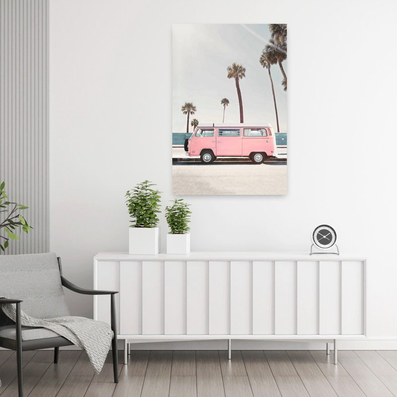 Art mural contemporain rose, H 36 po x l 24 po, Rose / bleu