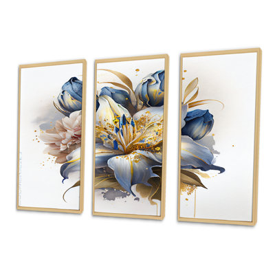 Bouquet de lis doré et bleu III - impression de 3 pièces