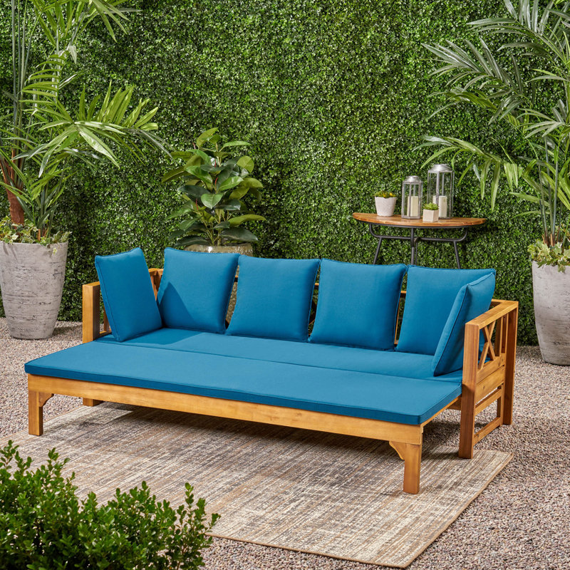 Canapé de patio avec coussins Kamita, Gris, Bleu sarcelle / bleu sarcelle foncé