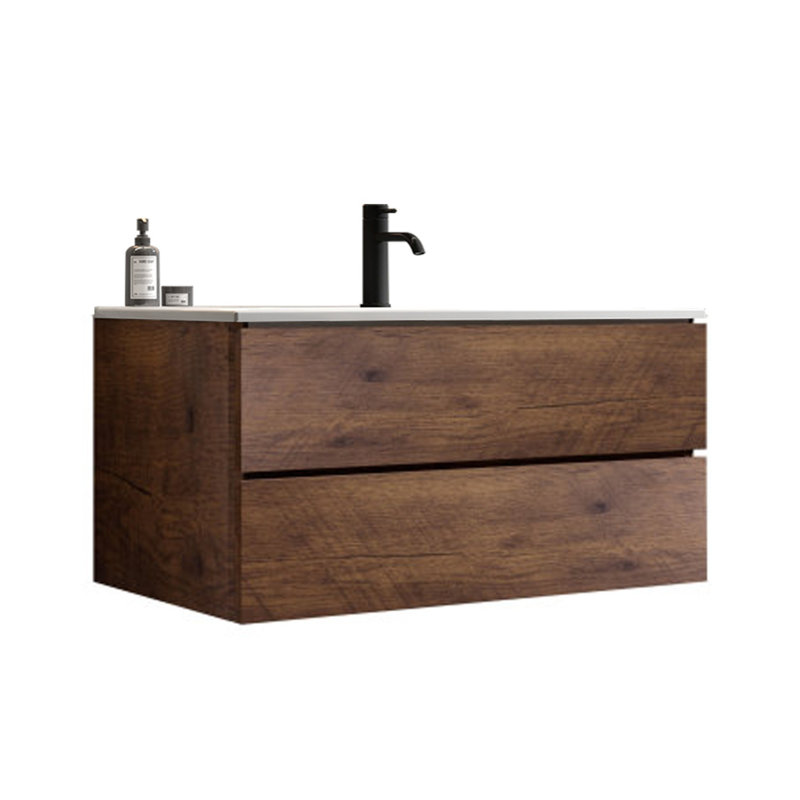 Meuble-lavabo spacieux en céramique à grain de bois pour une élégance moderne dans les salles de bain