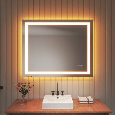 Frameless LED Light Anti-Fog Wall Bathroom Vanity Mirror with Backlit & Frontlit