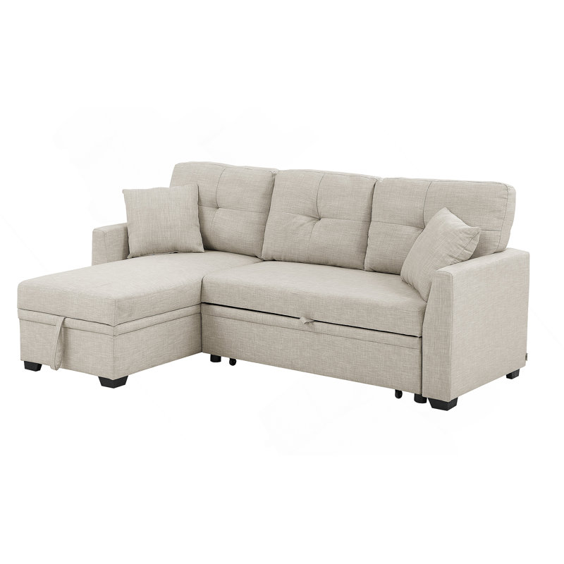 Pull-Out Sofa Bed, Beige Polyester