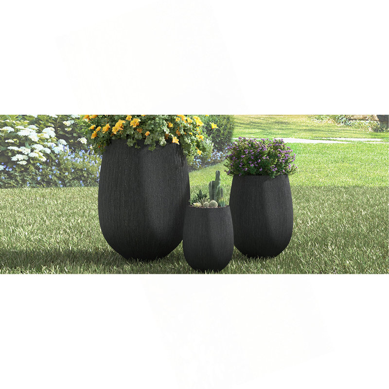 U_Style Egg-Shaped Lightweight MGO Outdoor Planter Set Of 3,Modern Stone-Look Textured Flower Pots With Drainage Holes And Rubber Plug, Suitable For Patio, Garden, Poolside & Indoor