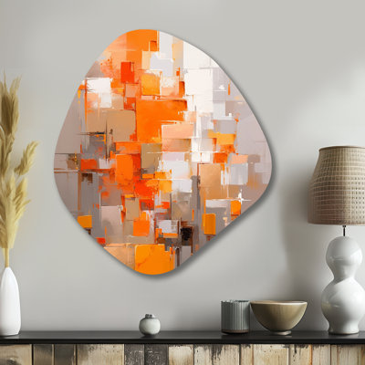 Orange Brown Shattered Realities - Cubism Nebula Shape Metal Wall Sculpture