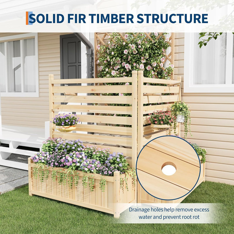 2 panneaux de clôture d'intimité en bois massif de 34 po x 40 po avec bac à fleurs - Housse pour climatiseur extérieur et écran de jardin décoratif