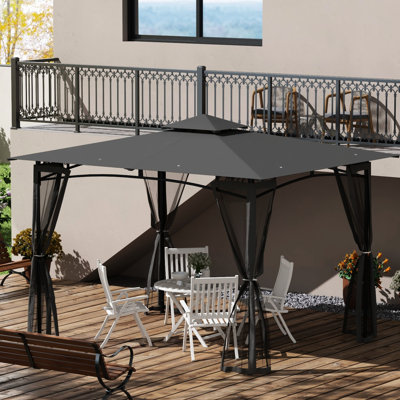 Gazebo With Netting, 10' X 12', Double Roof Canopy For Garden, Lawn, Backyard, Deck, Metal, Dark Gray Mark