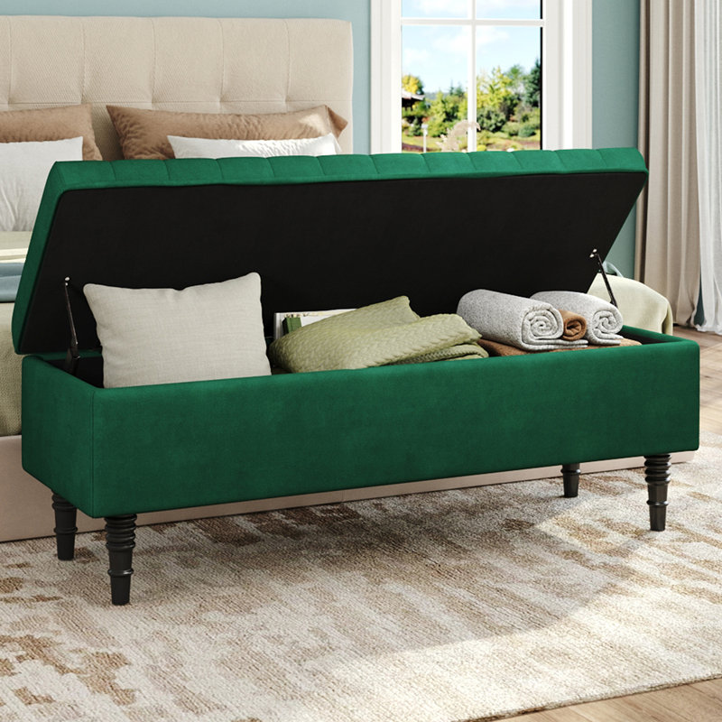 Ethier Velvet Upholstered Storage Bench, Green