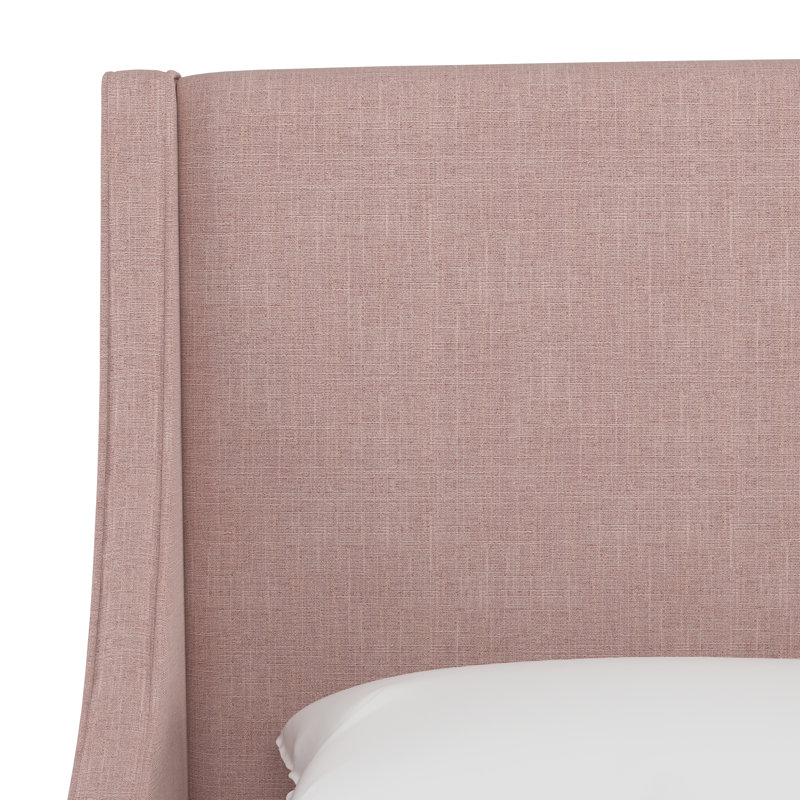 Lit plateforme tapissier à profil bas Anderson, Grand, Lin quartz rose texturé Zuma