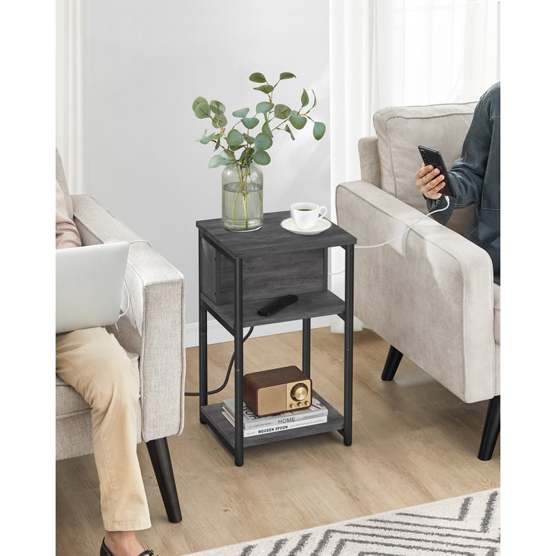 Alce End Table with Built-In Outlets, Rustic Brown