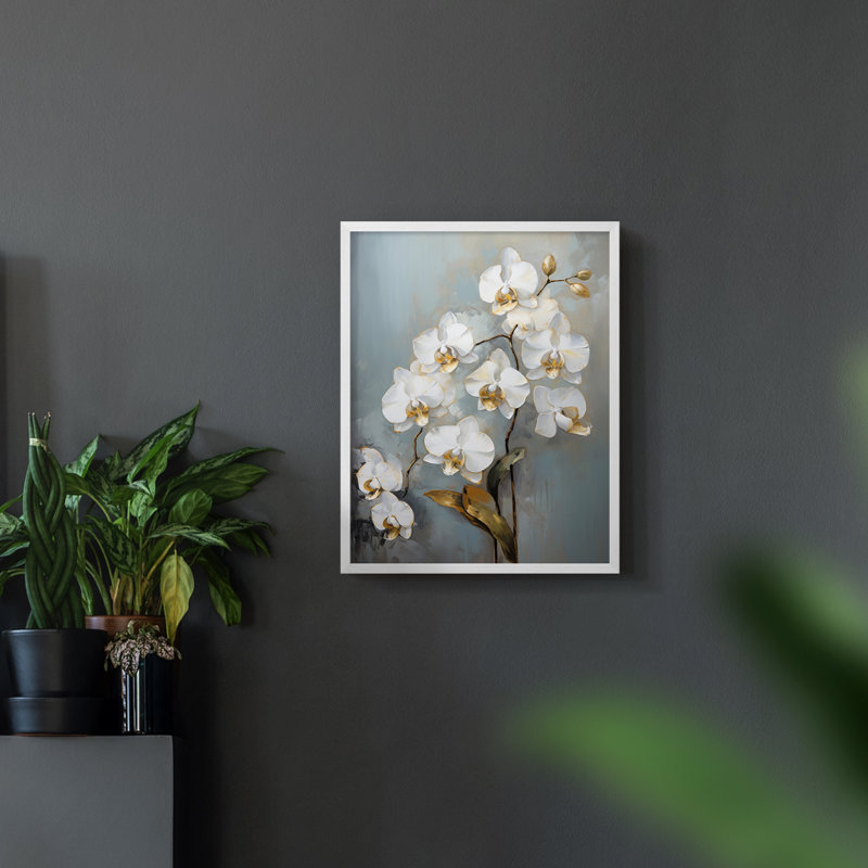 Série FLORAL CXC - reproduction encadrée de qualité supérieure - prête à être accrochée - aucun clou requis, Blanc / Blanc