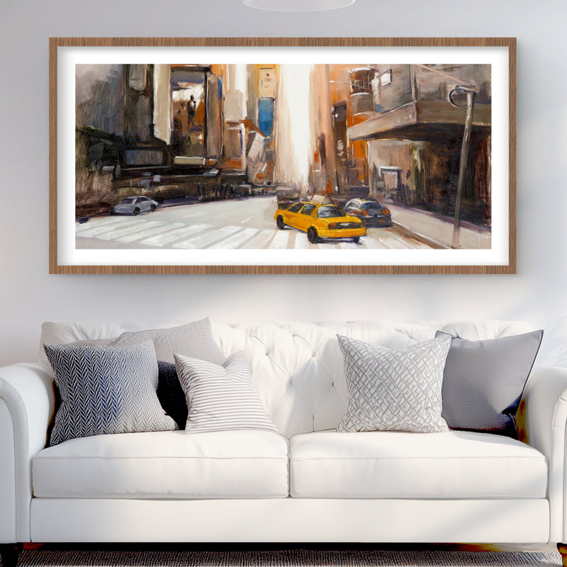 New York City Centre, chambre à coucher, paysage de rue, reproduction encadrée, H 24 po x l 48 po, Brun