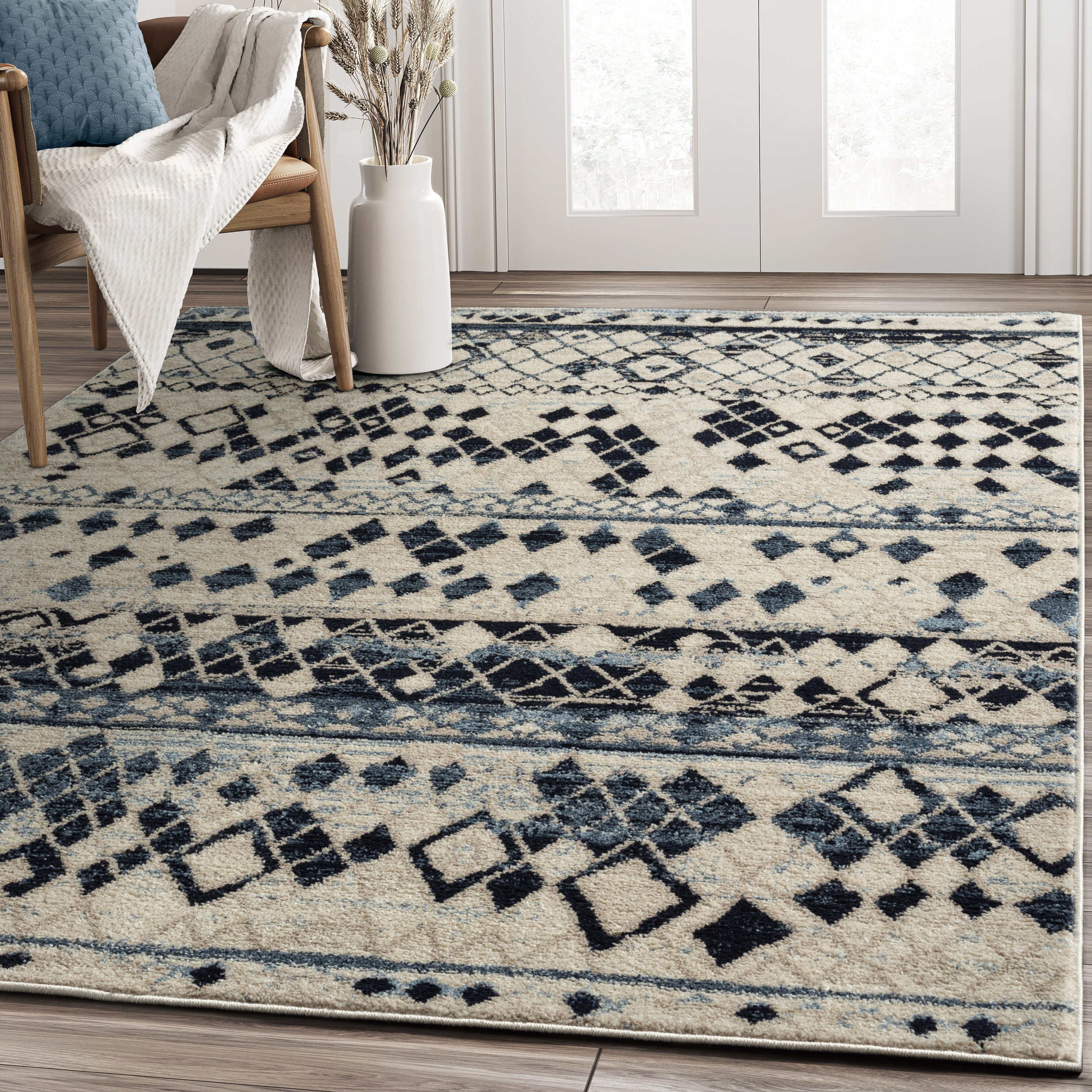 Foundry Select Abani Rugs Carryn SED210A Blue Beige Tribal Mosaic Area ...
