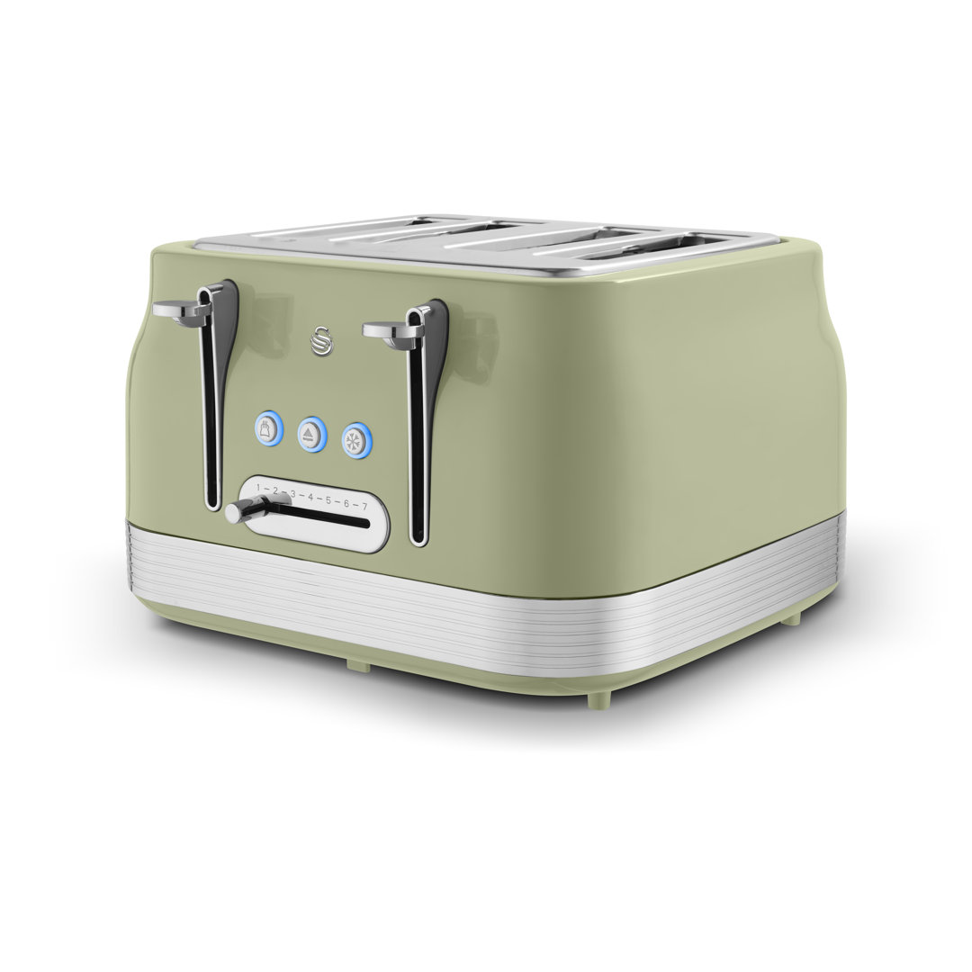 Swan ST19029GRN Retro 4 Slice Toaster with 7 Browning Levels, Removable Crumb Trays, Defrost, Reheat and Cancel Functions, Hidden Cord Storage, Non-Slip Feet, 1860W, Green and Stainless Steel - Image 2