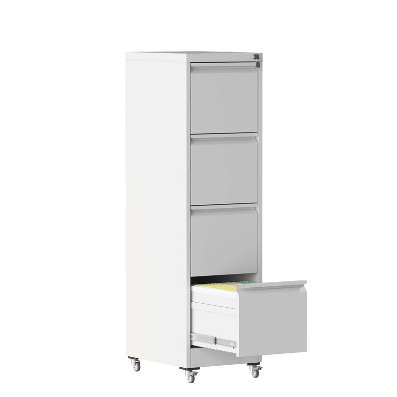 4 Drawer Metal Locking Vertical File Cabinet On Wheels – Heavy-Duty Lockable Cabinet For Home & Office, White