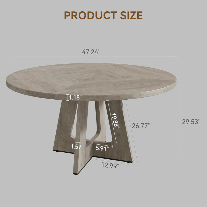 47-inch Round Large Dining Table, Wooden Kitchen Table For 4, Farmhouse Dinner Table With Wooden Top And Legs For Home Dining Room Or Living Room - Grey(only Table)