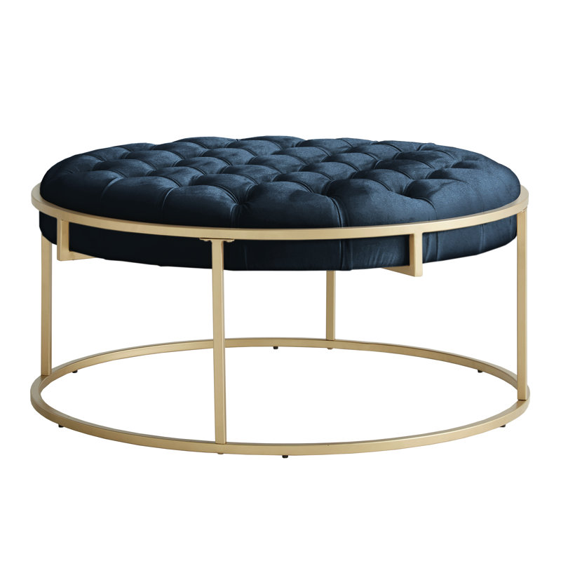 Repose-pieds rond en velours 38 po Simmerman, Velours bleu marine