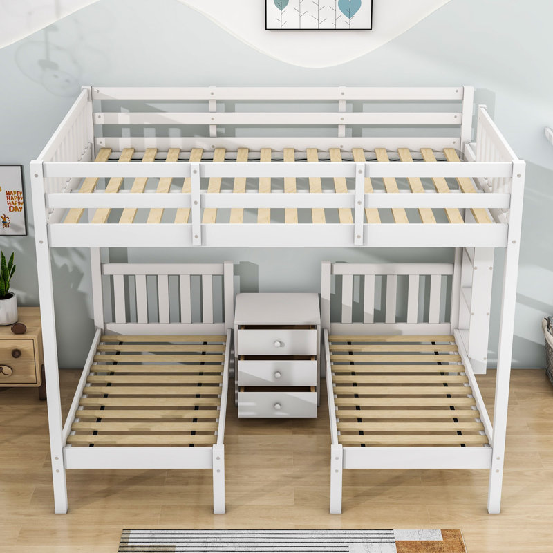Thorbern Cot Bed/ Toddler (70x140cm) Holz, teilmassiv Drei/Vier Bed with Built-in-Desk with Shelves by Harriet Bee, White