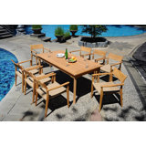 6 Seats 7 Pcs Grade-A Teak Wood Dining Set: 71" Rectangle Table And 6 Amilo Stacking Arm Chairs #11AM1606