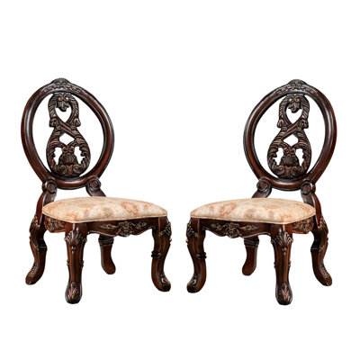 Chaises de salle à manger en bois massif, mélange de cerisier brun / brun clair, sièges en tissu soudé, détails artificiels, sièges à 2 rangées de cerisier brun clair rétro avec structure, construction, sculptures pour une maison élégante