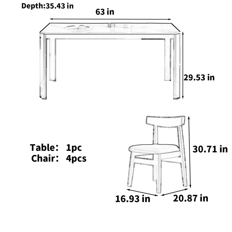 Table de salle à manger simple de style italien, H 29,53 po x L 63 po x l 35,43 po