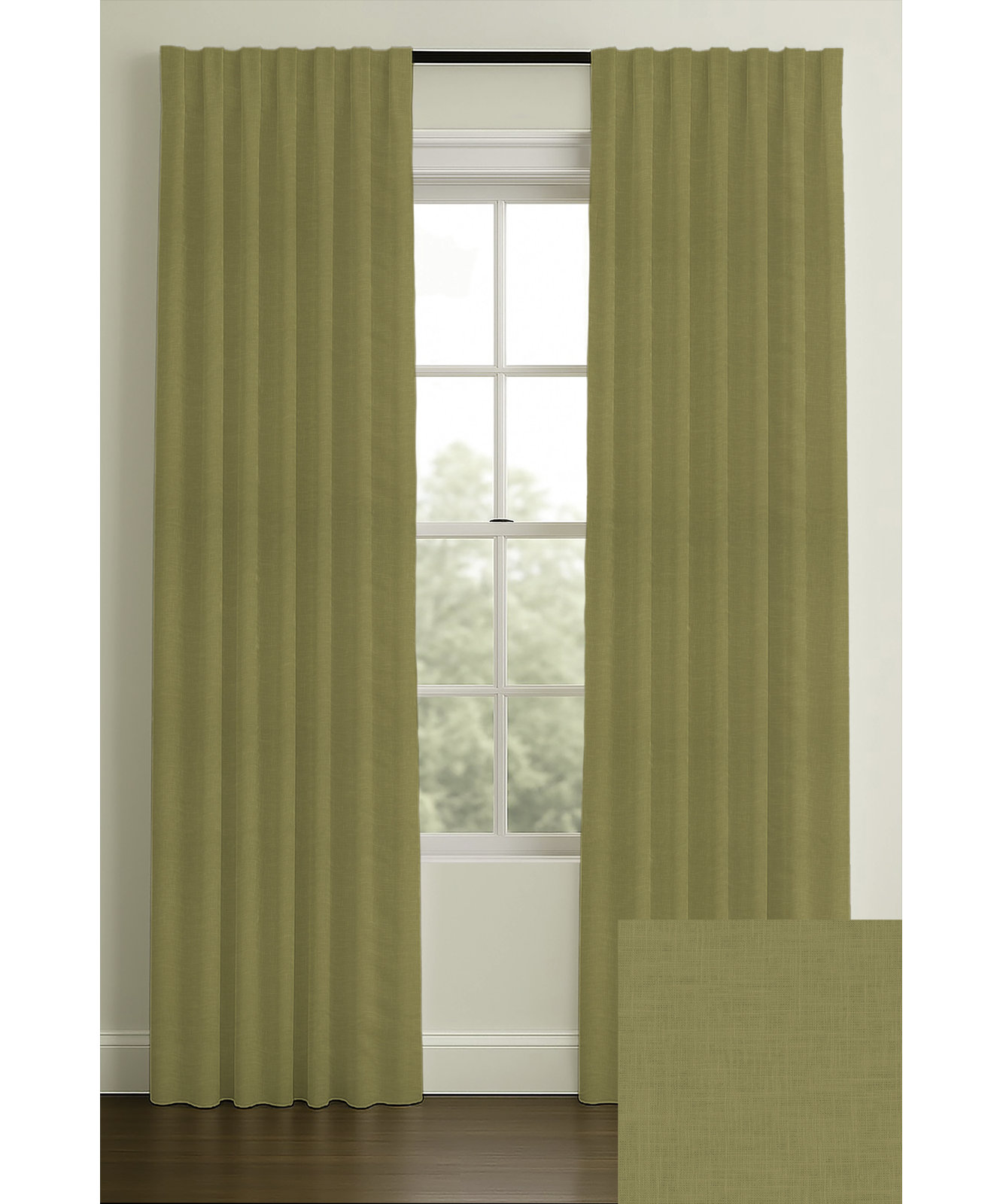 Varenna Ramie Curtain in Basil, Blackout, Rod Pocket, 50" W x 132" L