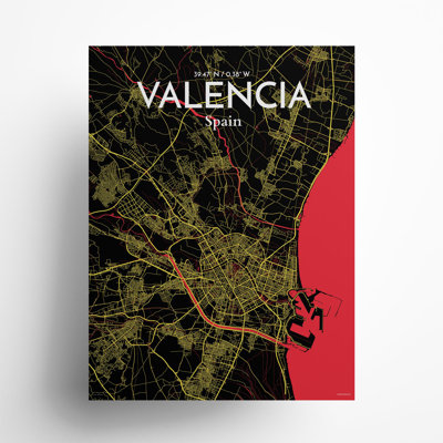 Valencia, carte de la ville, impression