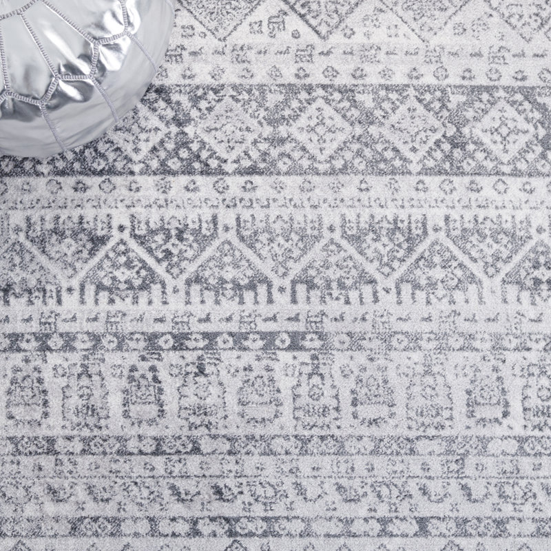Tapis gris / ivoire Gracie-Lou 662, Rond 6 pi 7 po