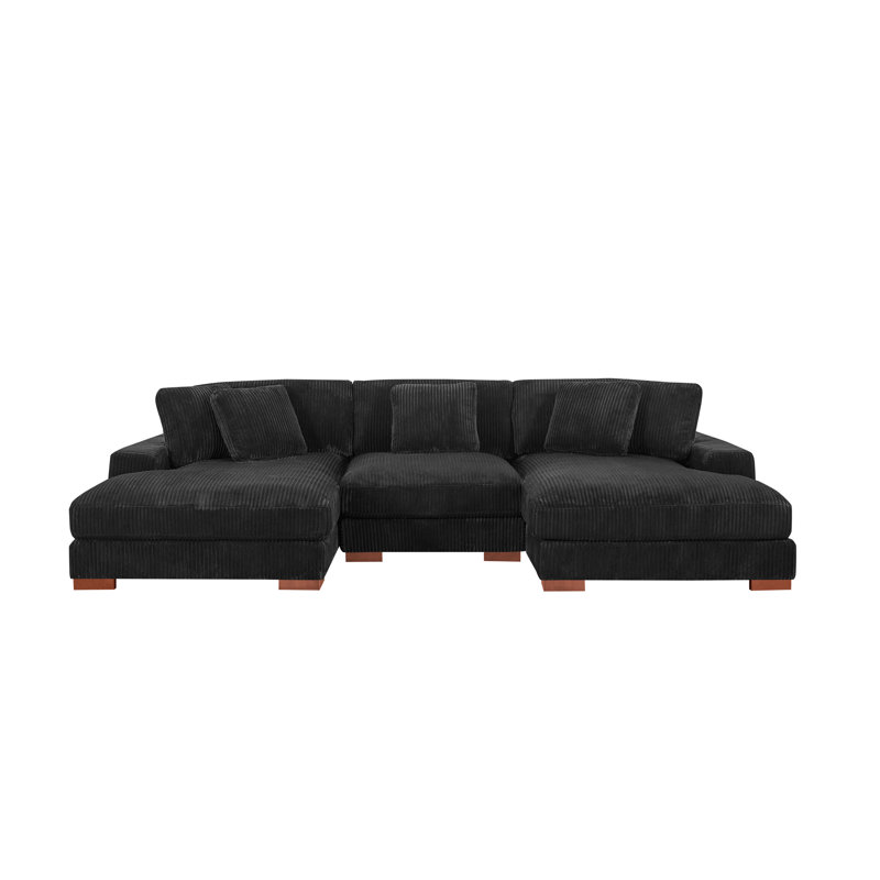 Cabbar 3-Piece Upholstered Sectional, Black Corduroy