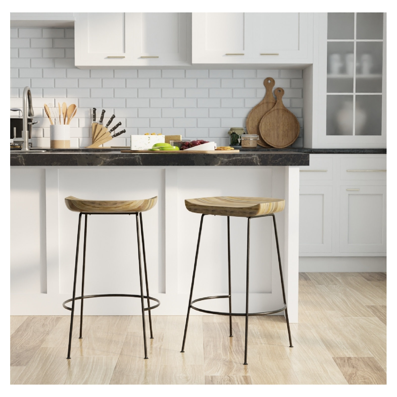 Samanthia Solid Wood Bar and Counter Stool, Natural/Black, Bar Stool (30.5" Seat Height)