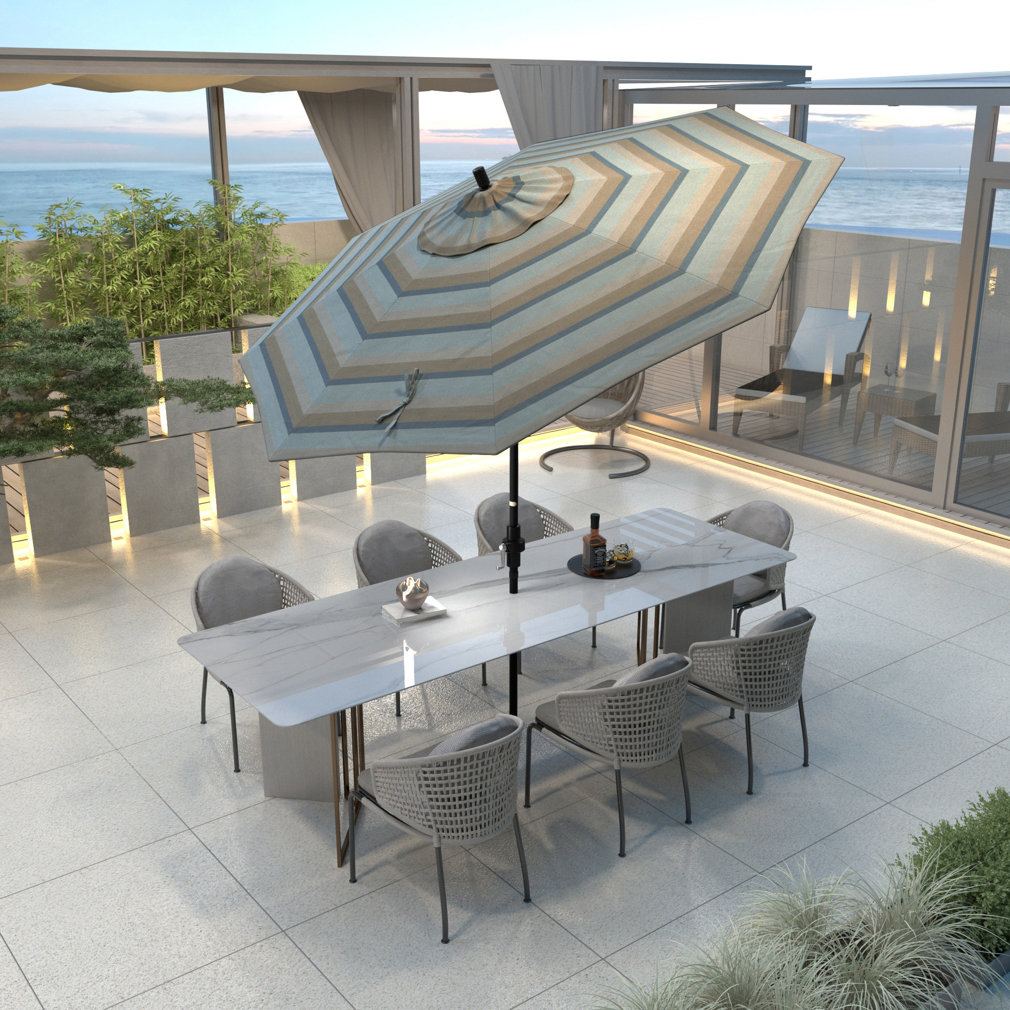 Garita 108'' Market Sunbrella® Umbrella, Gateway Mist Sunbrella®, Stone Black