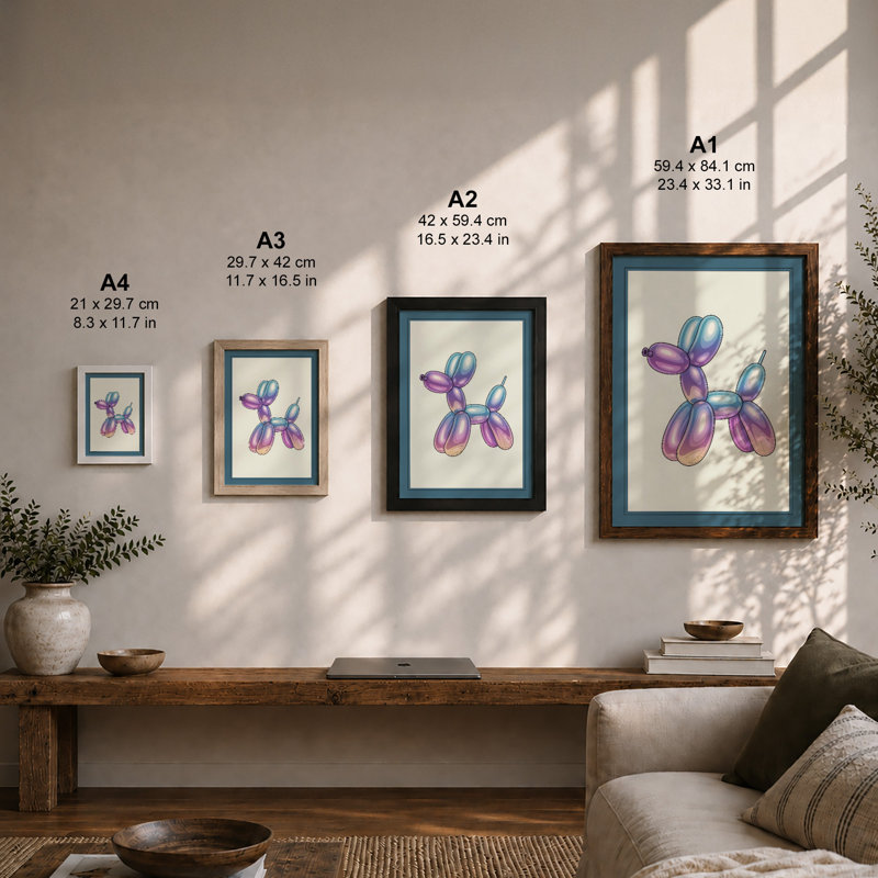 Balloon Poodle Modern - Framed Print, A1 - 84.1 x 59.4 cm, Unframed