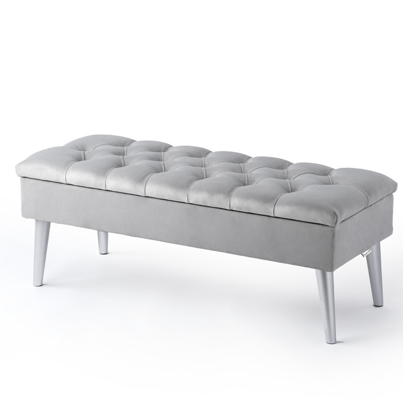 Thalassa Velvet Upholstered Storage Bench, H44 x W140 x D30cm, Grey, Silver