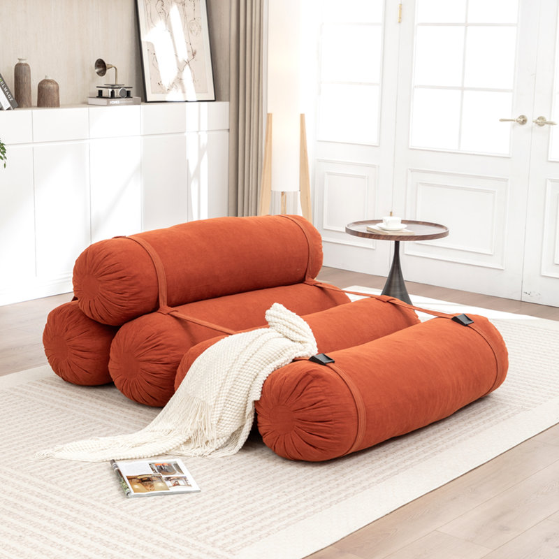 Canapé de plancher réglable en velours côtelé, fauteuil de loisirs multi-positions avec sangles configurables, Orange