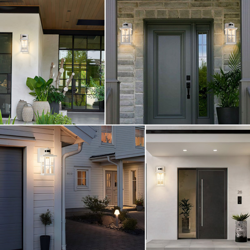 Citron 1-Light Outdoor Wall Lantern with Dusk to Dawn (Set of 2), Silver