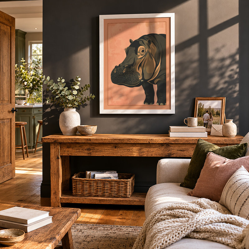 Hippopotamus Profile Modern - Framed Print, A4 - 29.7 x 21.0 cm, White