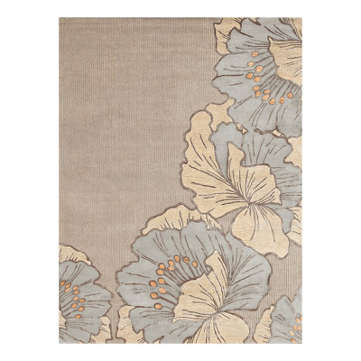 NICOLE MILLER NEW YORK Flora Grandeur Bloom Handcrafted Wool Area Rug Taupe