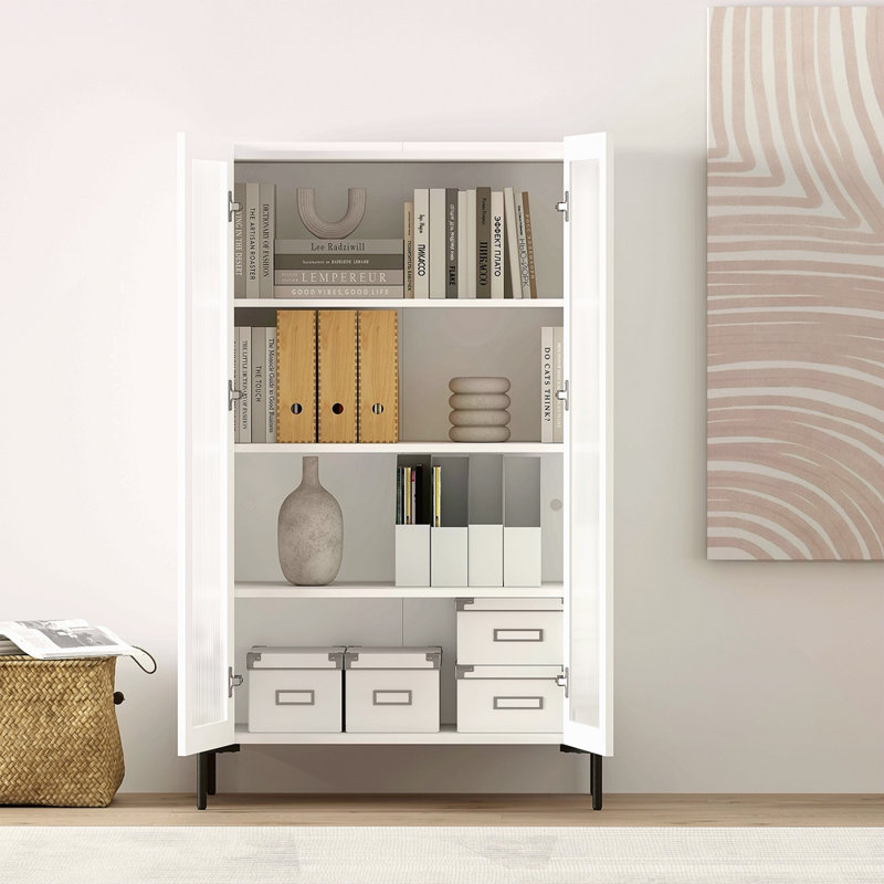 32" Tempered Glass Bookcase Cabinet(4-Shelf)