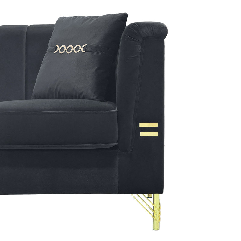 Velours noir de 2 avec dossier et accoudoirs évasés, revêtement pour un confort luxueux