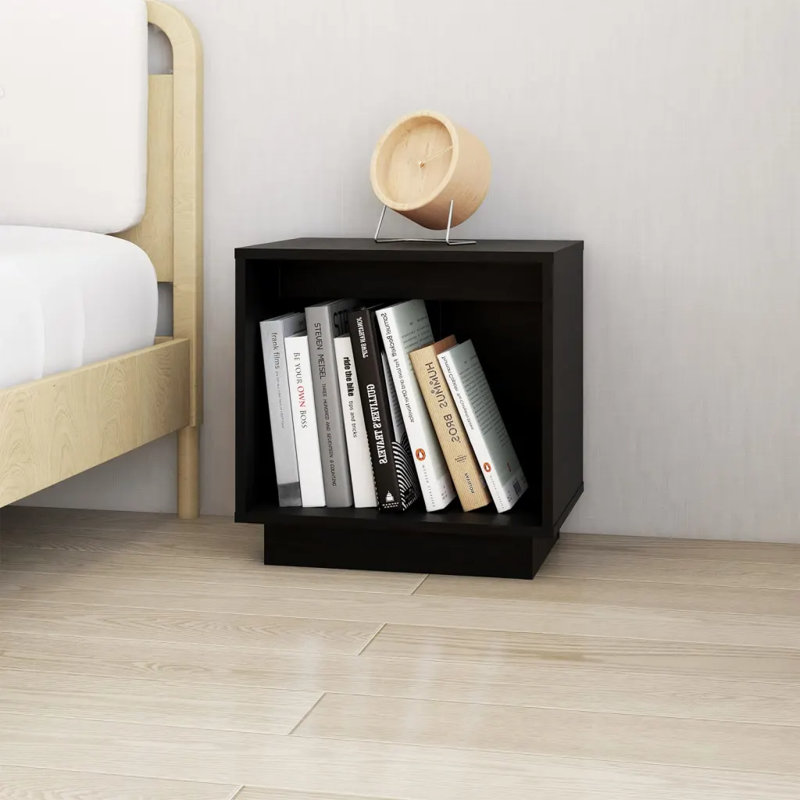 Gela 40cm W Solid Wood Bedside Table, Black