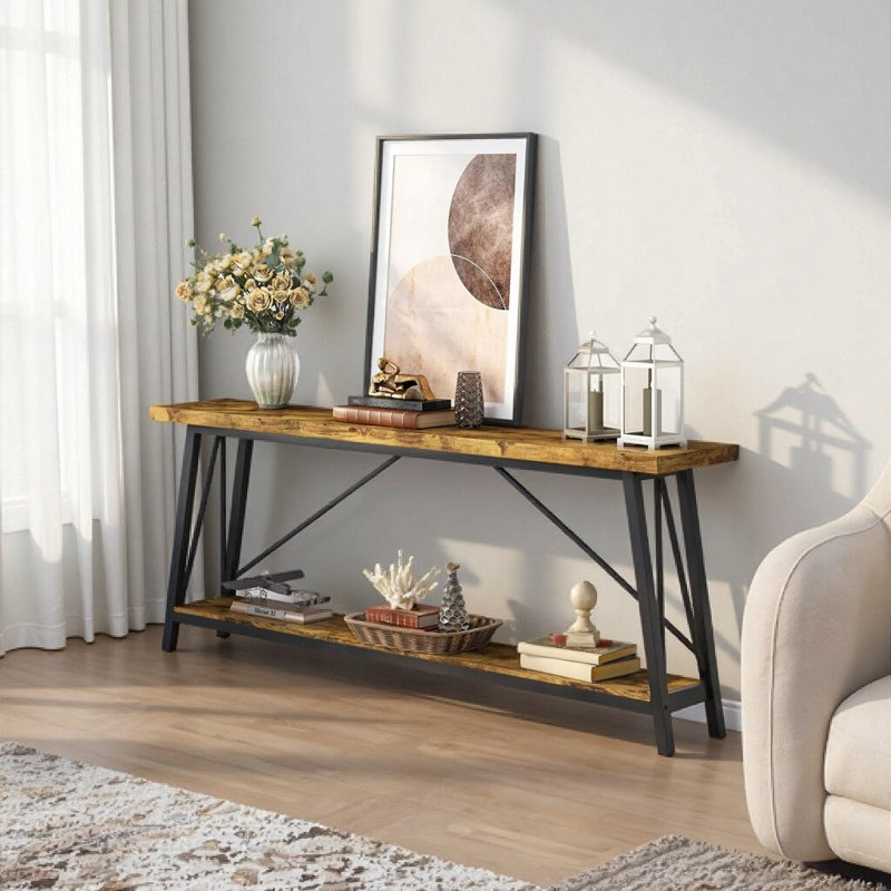 Table de bout 70,9 po pour canapé d'entrée industrielle, Brun