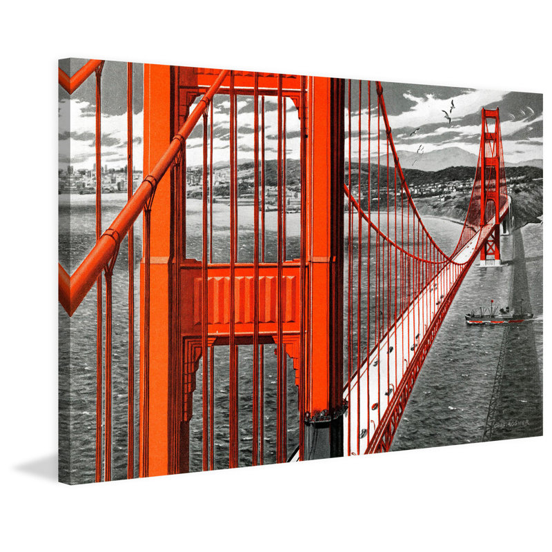 « orange bridge », reproduction d’art sur toile tendue, H 16 po x l 24 po x P 1,5 po