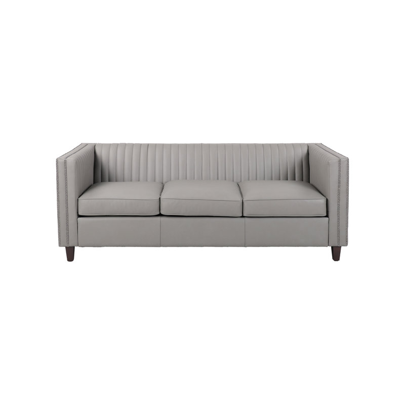 Canapé en cuir Velora Chesterfield | Siège capitonné avec pieds en bois