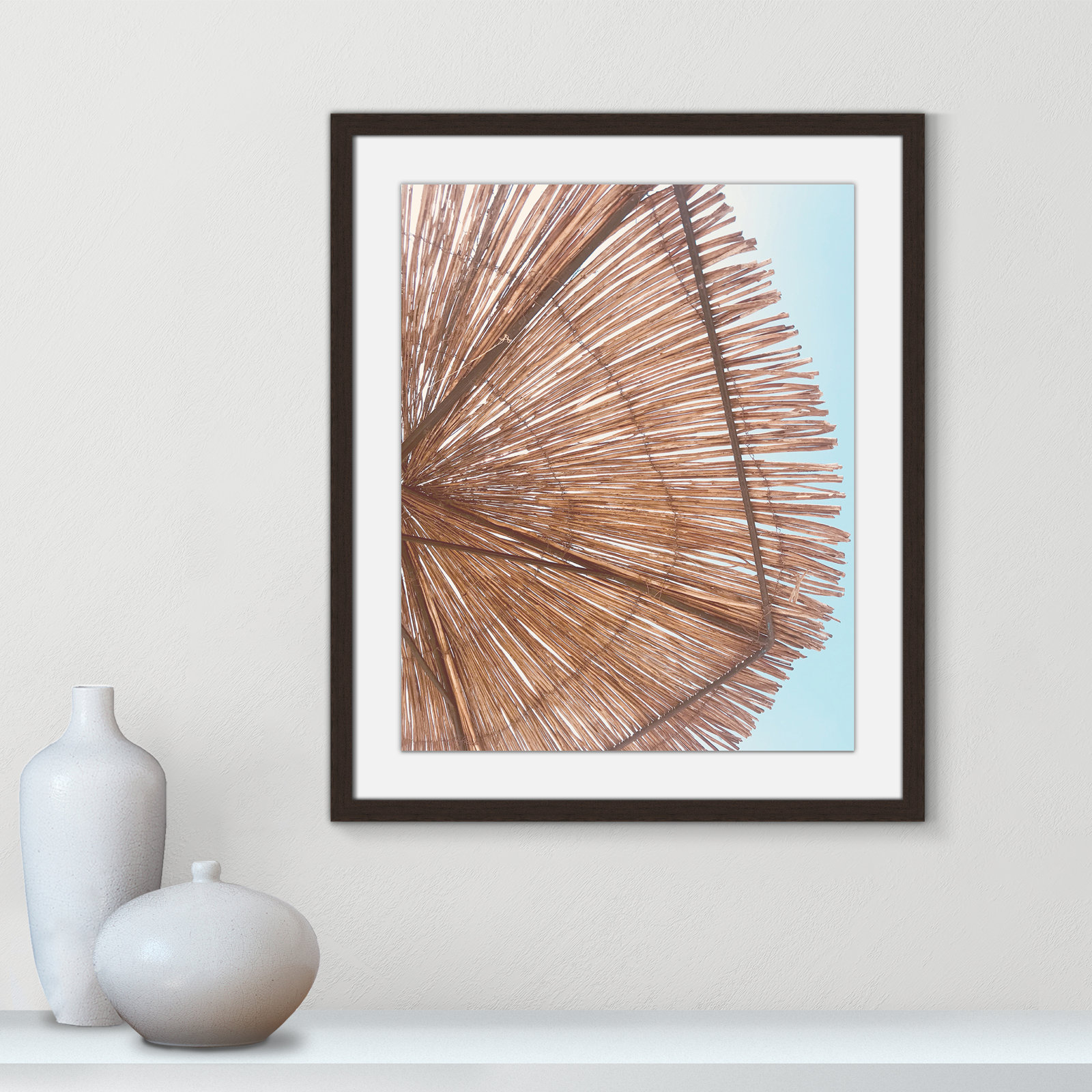 Rosy Straw Umbrella - Picture Frame Photograph, 23" H x 17" W x 1.25" D, Walnut