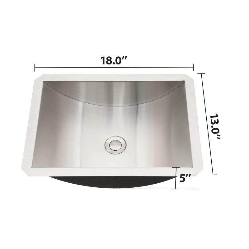 Lavabo de salle de bain encastrable en acier inoxydable au fini nickel brossé de 18 po x 13 po avec bonde escamotable, construction Su304 robuste, surface nano repoussant l'eau comme un lavabo sans effort, 18 po x 13 po x 5 po